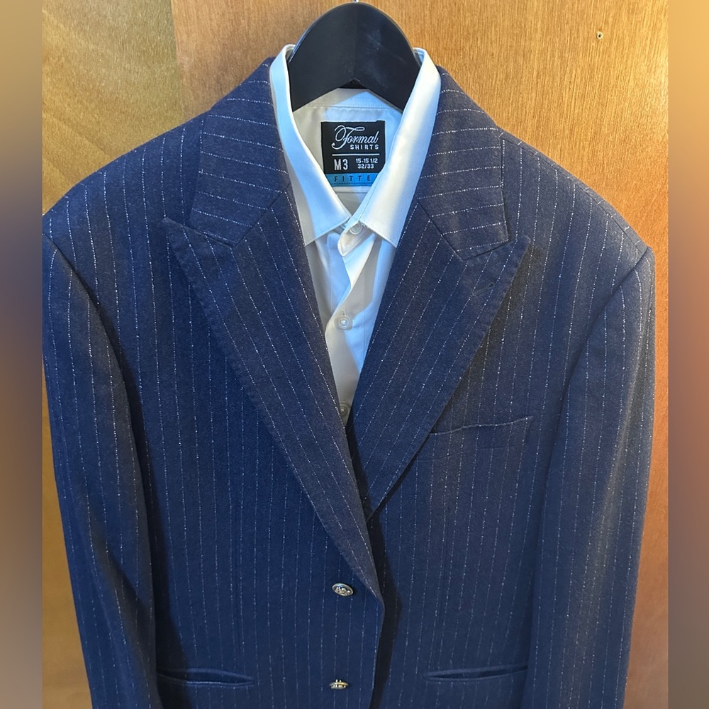 100% Italian Wool Blue Pinstripe Suit